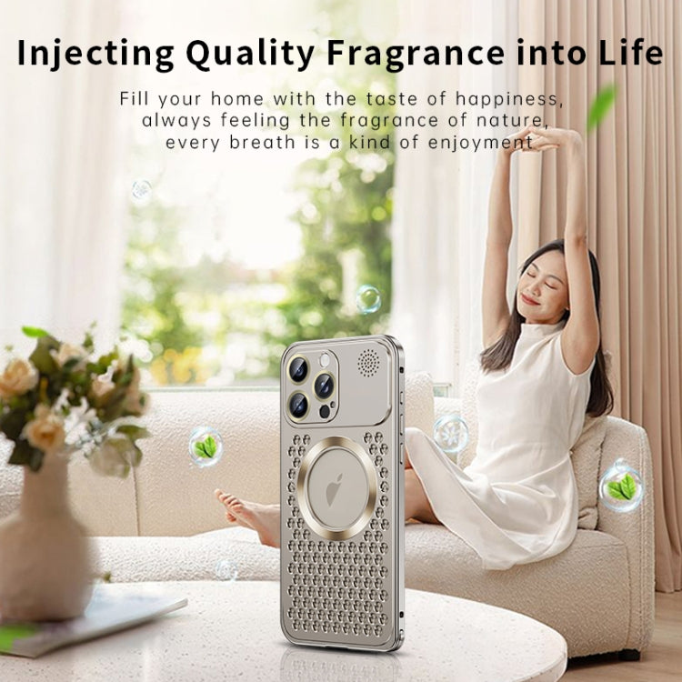 For iPhone 13 Pro Max Spring Buckle MagSafe Magnetic Metal Aromatherapy Phone Case(Silver) - iPhone 13 Pro Max Cases by PMc TechLife | Online Shopping South Africa | PMc TechLife | Buy Now Pay Later Mobicred