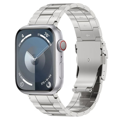 For Apple Watch Series 9 41mm Safety Buckle Trapezoid Titanium Steel Watch Band(Silver) - Watch Bands by PMC Jewellery | Online Shopping South Africa | PMC Jewellery