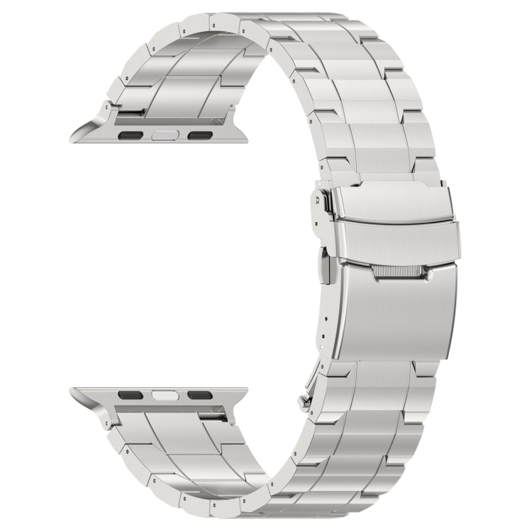 For Apple Watch Series 2 42mm Safety Buckle Trapezoid Titanium Steel Watch Band(Silver) - Watch Bands by PMC Jewellery | Online Shopping South Africa | PMC Jewellery