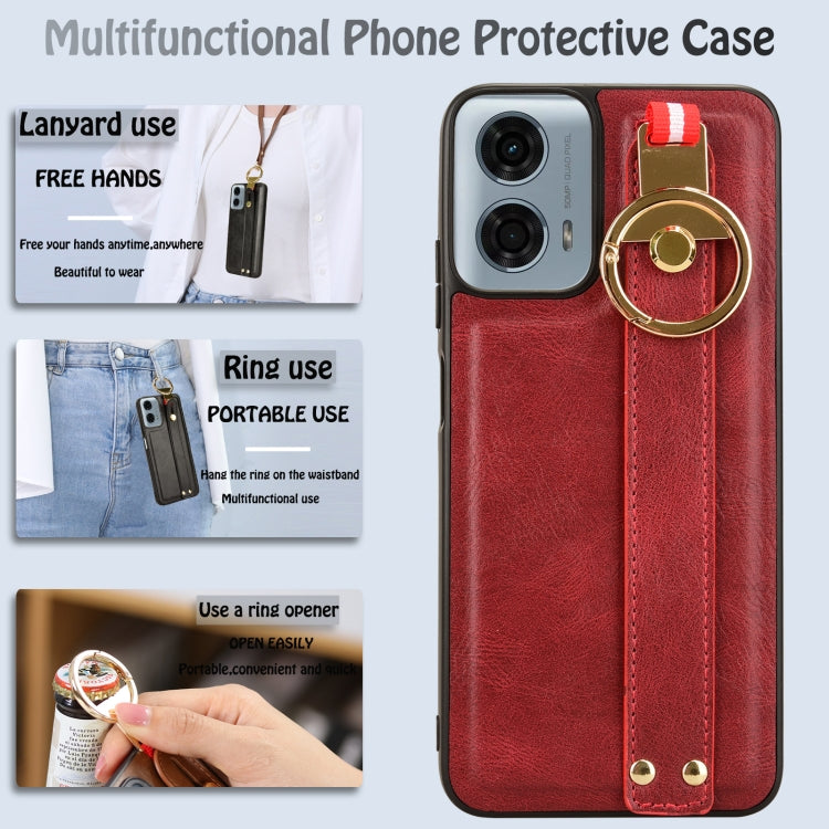 For Motorola Moto G 5G 2024 Wristband Leather Back Phone Case(Red) - Motorola Cases by PMC Jewellery | Online Shopping South Africa | PMC Jewellery | Buy Now Pay Later Mobicred