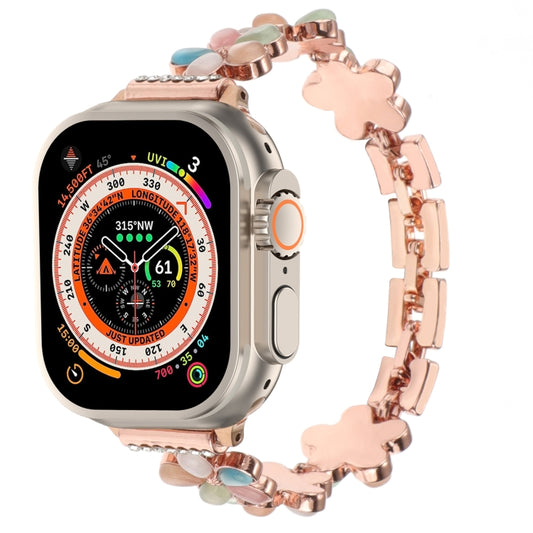 For Apple Watch Ultra 2 49mm 5-petaled Flower Zinc Alloy Chain Watch Band(Rose Gold Colorful) - Watch Bands by PMC Jewellery | Online Shopping South Africa | PMC Jewellery