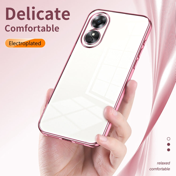 For OPPO A17 / A17K Transparent Plating Fine Hole Phone Case(Pink) - OPPO Cases by PMC TechLife | Online Shopping South Africa | PMC TechLife | Buy Now Pay Later Mobicred