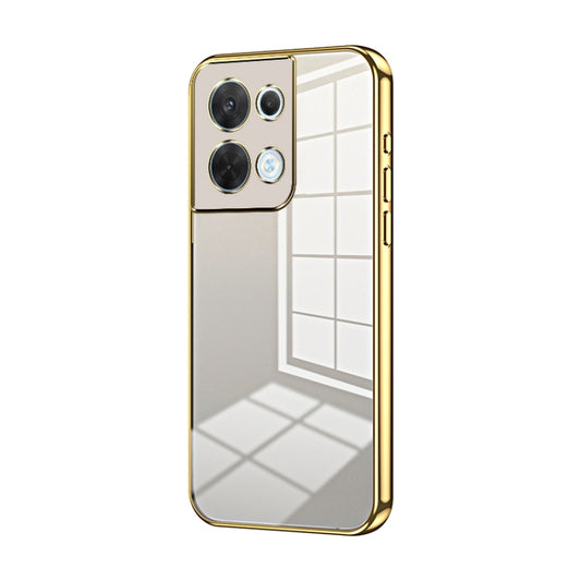 For OPPO Reno8 Transparent Plating Fine Hole Phone Case(Gold) - OPPO Cases by PMC Jewellery | Online Shopping South Africa | PMC Jewellery | Buy Now Pay Later Mobicred