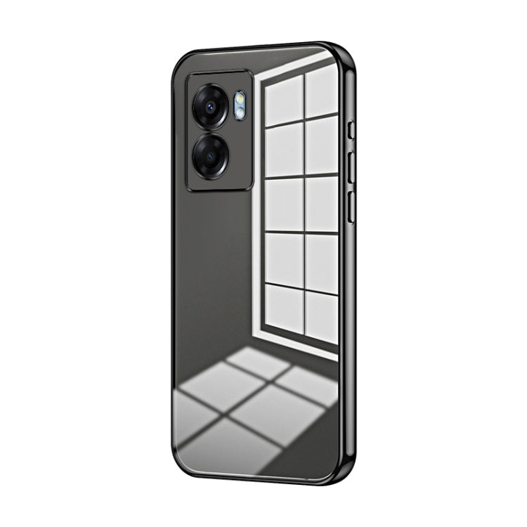 For OPPO A57 5G Transparent Plating Fine Hole Phone Case(Black) - OPPO Cases by PMC TechLife | Online Shopping South Africa | PMC TechLife | Buy Now Pay Later Mobicred