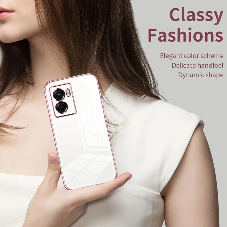 For OPPO A57 5G Transparent Plating Fine Hole Phone Case(Black) - OPPO Cases by PMC TechLife | Online Shopping South Africa | PMC TechLife | Buy Now Pay Later Mobicred