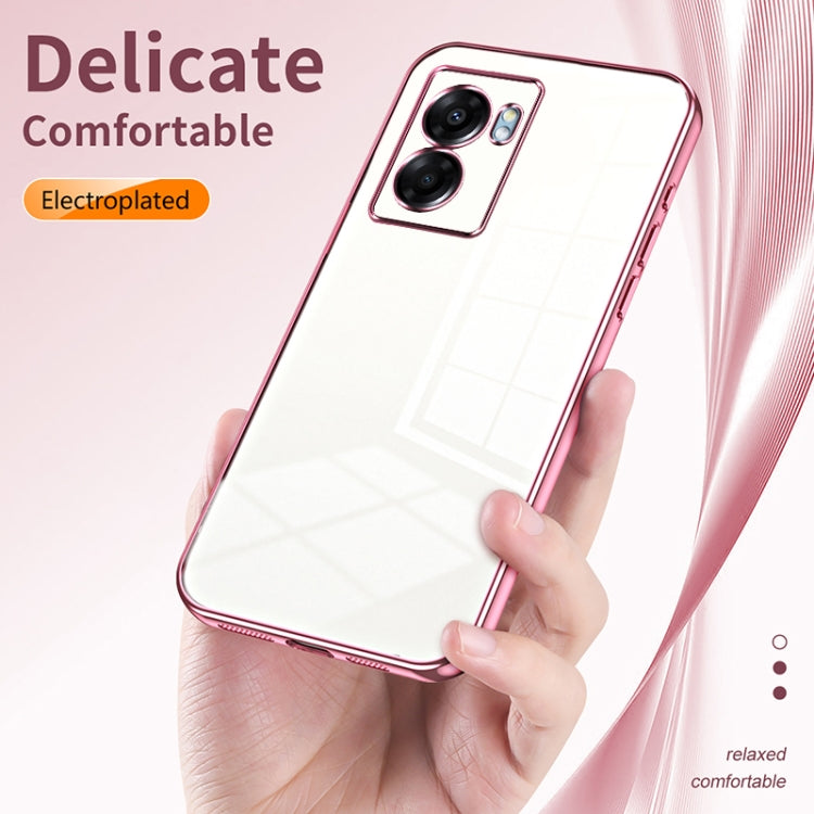 For OPPO A57 5G Transparent Plating Fine Hole Phone Case(Black) - OPPO Cases by PMC TechLife | Online Shopping South Africa | PMC TechLife | Buy Now Pay Later Mobicred