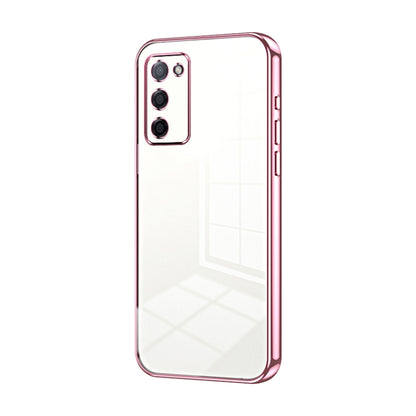 For OPPO A55 5G / A56 / A53s 5G Transparent Plating Fine Hole Phone Case(Pink) - OPPO Cases by PMC Jewellery | Online Shopping South Africa | PMC Jewellery | Buy Now Pay Later Mobicred