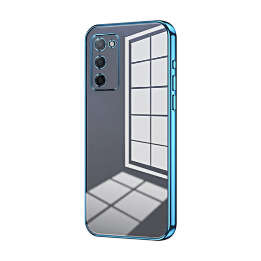 For OPPO A55 5G / A56 / A53s 5G Transparent Plating Fine Hole Phone Case(Blue) - OPPO Cases by PMC Jewellery | Online Shopping South Africa | PMC Jewellery | Buy Now Pay Later Mobicred