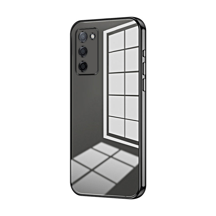 For OPPO A55 5G / A56 / A53s 5G Transparent Plating Fine Hole Phone Case(Black) - OPPO Cases by PMC TechLife | Online Shopping South Africa | PMC TechLife | Buy Now Pay Later Mobicred