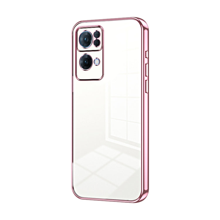 For OPPO Reno7 Pro Transparent Plating Fine Hole Phone Case(Pink) - OPPO Cases by PMC TechLife | Online Shopping South Africa | PMC TechLife | Buy Now Pay Later Mobicred