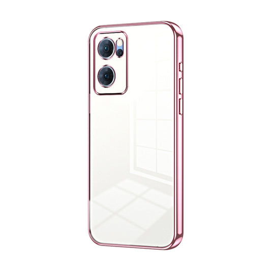 For OPPO Reno7 5G Transparent Plating Fine Hole Phone Case(Pink) - OPPO Cases by PMC Jewellery | Online Shopping South Africa | PMC Jewellery | Buy Now Pay Later Mobicred
