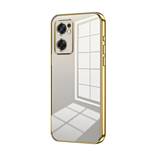 For OPPO Reno7 SE Transparent Plating Fine Hole Phone Case(Gold) - OPPO Cases by PMC Jewellery | Online Shopping South Africa | PMC Jewellery | Buy Now Pay Later Mobicred