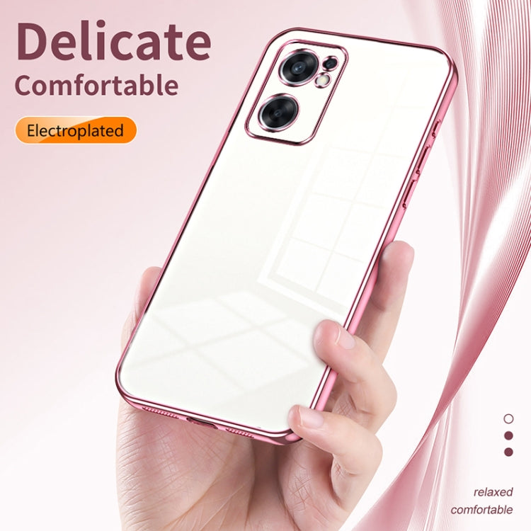 For OPPO Reno7 SE Transparent Plating Fine Hole Phone Case(Blue) - OPPO Cases by PMC TechLife | Online Shopping South Africa | PMC TechLife | Buy Now Pay Later Mobicred