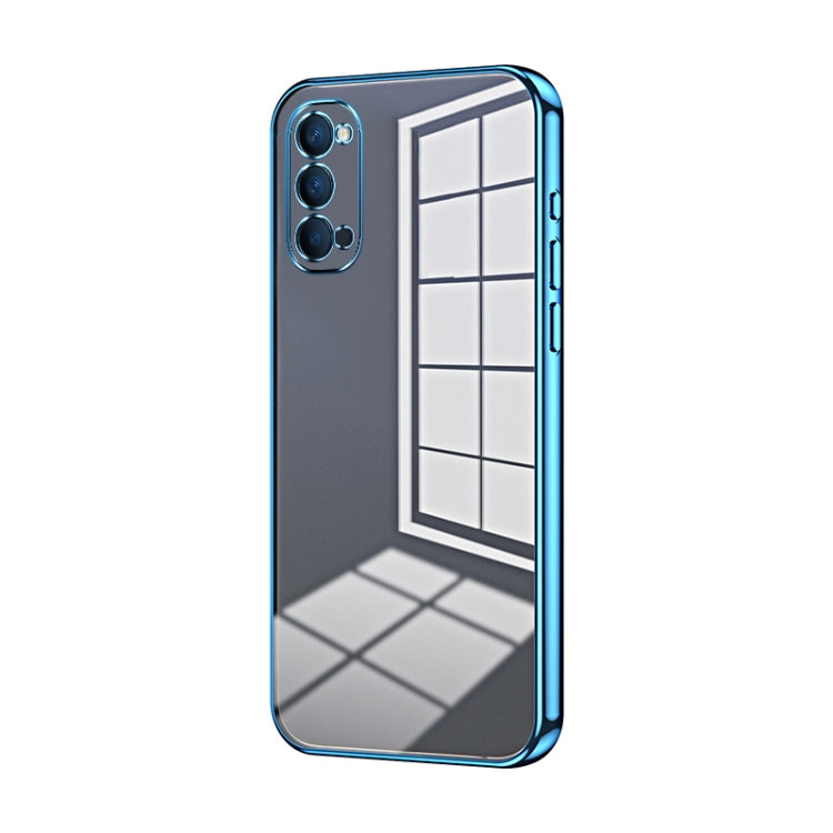 For OPPO Reno4 Transparent Plating Fine Hole Phone Case(Blue) - OPPO Cases by PMC Jewellery | Online Shopping South Africa | PMC Jewellery | Buy Now Pay Later Mobicred