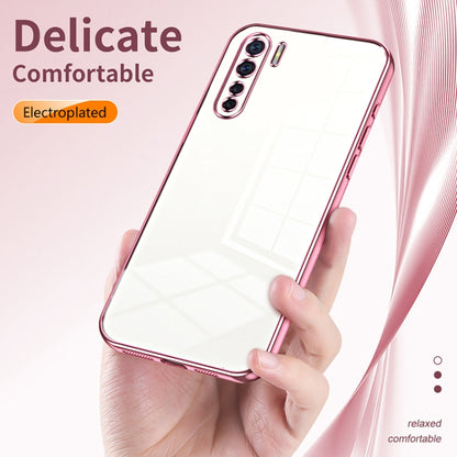 For OPPO Reno3 4G / F15 / A91 Transparent Plating Fine Hole Phone Case(Pink) - OPPO Cases by PMC Jewellery | Online Shopping South Africa | PMC Jewellery | Buy Now Pay Later Mobicred