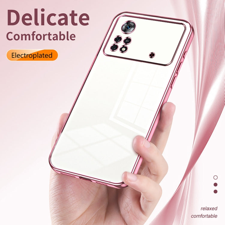 For Xiaomi Poco X4 Pro 5G Transparent Plating Fine Hole Phone Case(Blue) - Xiaomi Cases by PMC TechLife | Online Shopping South Africa | PMC TechLife