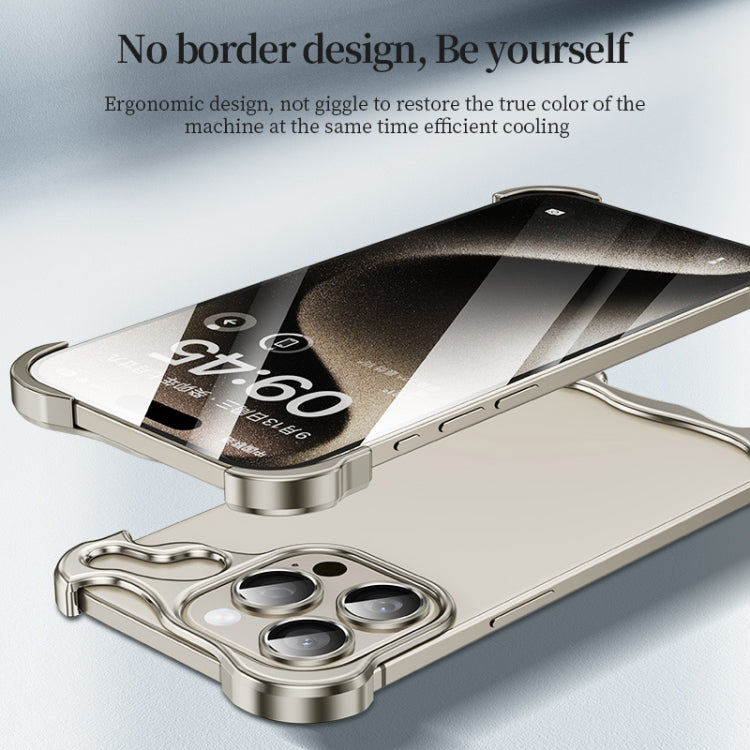 For iPhone 15 Plus Frameless Metal Corner Pad Phone Case with Lens Film(Purple) - free shipping - PMC Jewellery - Order now!