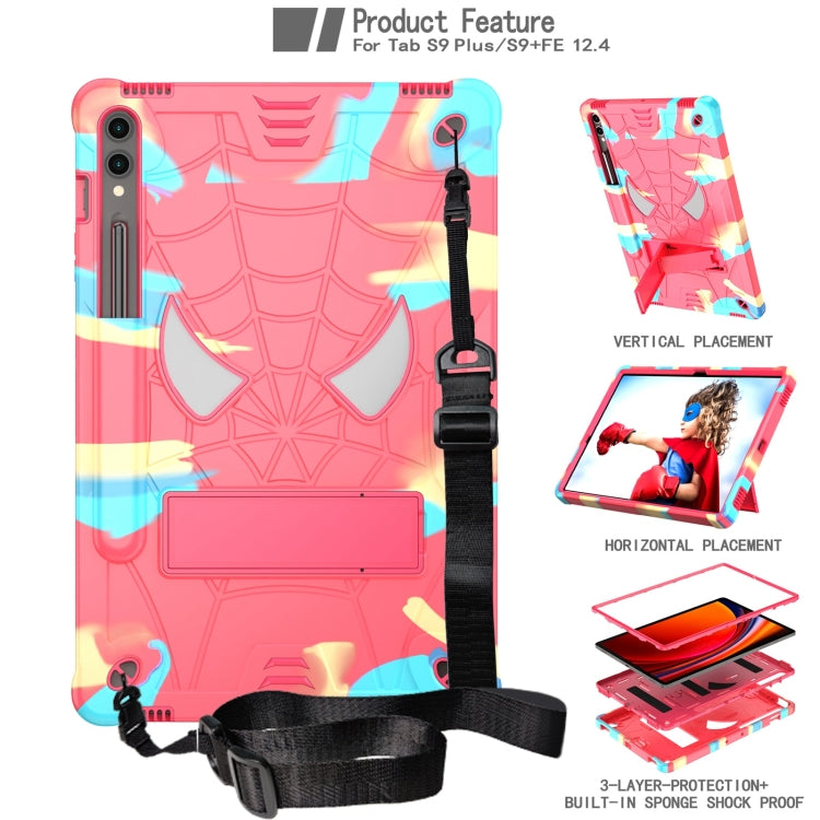 For Samsung Galaxy Tab S9 FE+ / S9+ Fold-Holder Spider Silicone Hybrid PC Tablet Case(Camouflage Rose Red) - Galaxy Tab S9+ Cases by PMC Jewellery | Online Shopping South Africa | PMC Jewellery | Buy Now Pay Later Mobicred