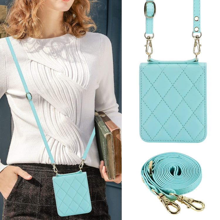 For Motorola Razr 40 Rhombic Texture Phone Case with Long & Short Lanyard(Green) - Motorola Cases by PMC TechLife | Online Shopping South Africa | PMC TechLife | Buy Now Pay Later Mobicred