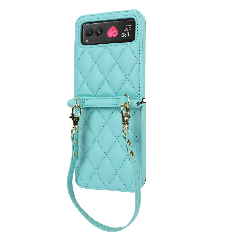 For Motorola Razr 40 Rhombic Texture Phone Case with Long & Short Lanyard(Green) - Motorola Cases by PMC TechLife | Online Shopping South Africa | PMC TechLife | Buy Now Pay Later Mobicred