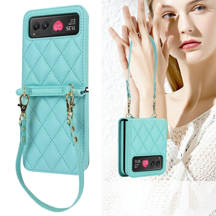 For Motorola Razr 40 Rhombic Texture Phone Case with Long & Short Lanyard(Green) - Motorola Cases by PMC TechLife | Online Shopping South Africa | PMC TechLife | Buy Now Pay Later Mobicred