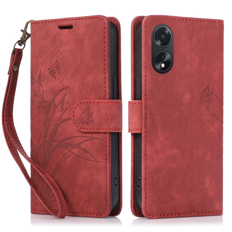 For OPPO A98 5G Orchid Butterfly Embossed Leather Phone Case(Red) - OPPO Cases by PMC Jewellery | Online Shopping South Africa | PMC Jewellery | Buy Now Pay Later Mobicred