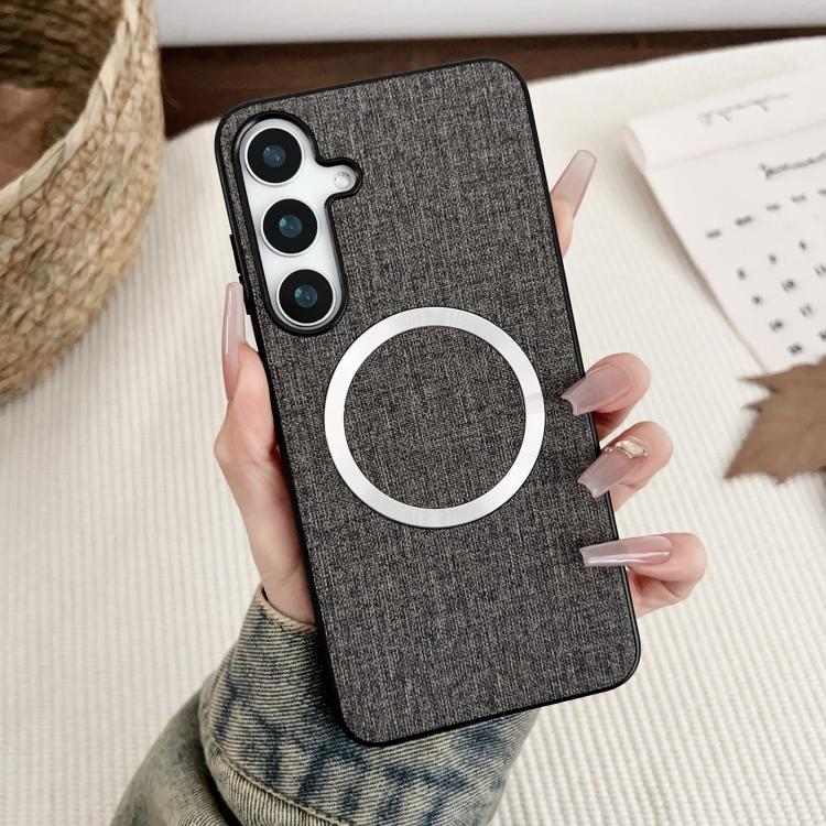 For Samsung Galaxy S25 5G Magsafe Magnetic Ring Cloth Texture Phone Case(Grey) - Galaxy S25 5G Cases by PMC Jewellery | Online Shopping South Africa | PMC Jewellery | Buy Now Pay Later Mobicred