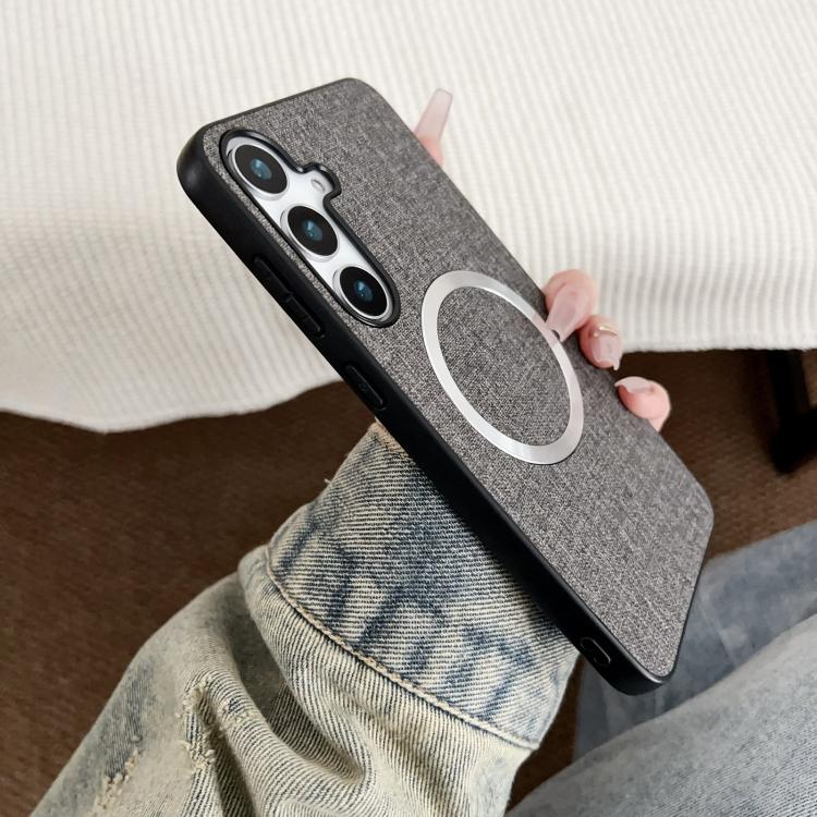 For Samsung Galaxy S25 5G Magsafe Magnetic Ring Cloth Texture Phone Case(Grey) - Galaxy S25 5G Cases by PMC TechLife | Online Shopping South Africa | PMC TechLife | Buy Now Pay Later Mobicred