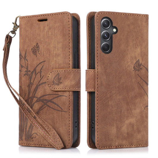 For Samsung Galaxy S24+ / S25+ 5G Orchid Butterfly Embossed Leather Phone Case(Brown) - Galaxy S24+ 5G Cases by PMC Jewellery | Online Shopping South Africa | PMC Jewellery | Buy Now Pay Later Mobicred