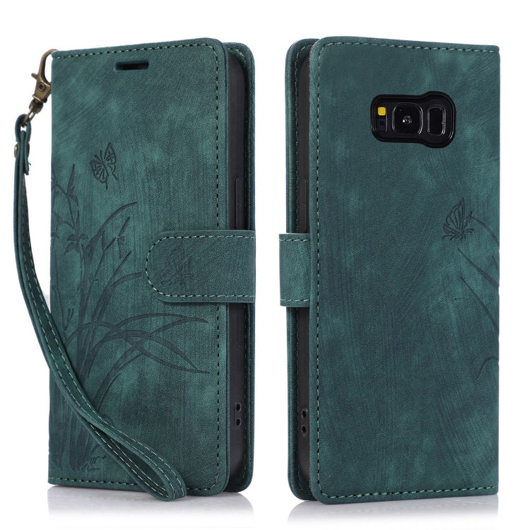 For Samsung Galaxy S8 Orchid Butterfly Embossed Leather Phone Case(Green) - Galaxy Phone Cases by PMC Jewellery | Online Shopping South Africa | PMC Jewellery