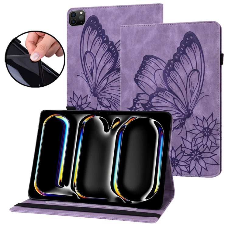 For iPad Pro 13 2024 Big Butterfly Embossed Leather Tablet Case(Purple) - iPad Pro 13 2024 Cases by PMC Jewellery | Online Shopping South Africa | PMC Jewellery | Buy Now Pay Later Mobicred