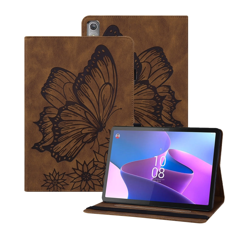 For Lenovo Tab P12 / Xiaoxin Pad Pro 12.7 Big Butterfly Embossed Leather Tablet Case(Brown) - Lenovo by PMC TechLife | Online Shopping South Africa | PMC TechLife | Buy Now Pay Later Mobicred
