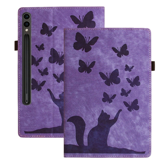 For Samsung Galaxy Tab S9 FE+ / S9+ / S8+ Butterfly Cat Embossing Leather Tablet Case(Purple) - Galaxy Tab S9+ Cases by PMC Jewellery | Online Shopping South Africa | PMC Jewellery | Buy Now Pay Later Mobicred