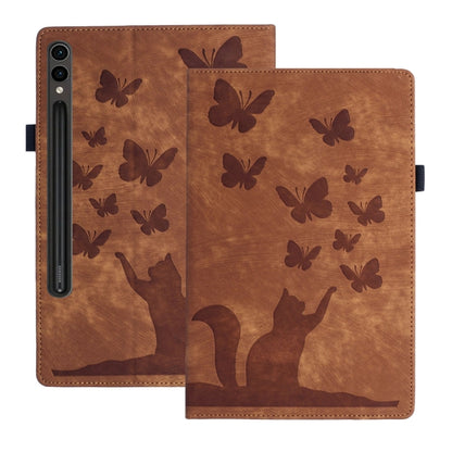 For Samsung Galaxy Tab S9 FE+ / S9+ / S8+ Butterfly Cat Embossing Leather Tablet Case(Brown) - Galaxy Tab S9+ Cases by PMC Jewellery | Online Shopping South Africa | PMC Jewellery | Buy Now Pay Later Mobicred