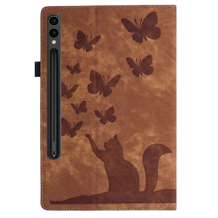 For Samsung Galaxy Tab S9 FE+ / S9+ / S8+ Butterfly Cat Embossing Leather Tablet Case(Brown) - Galaxy Tab S9+ Cases by PMC Jewellery | Online Shopping South Africa | PMC Jewellery | Buy Now Pay Later Mobicred