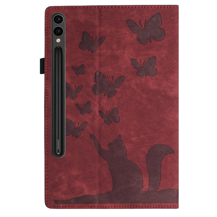 For Samsung Galaxy Tab S9 FE+ / S9+ / S8+ Butterfly Cat Embossing Leather Tablet Case(Red) - Galaxy Tab S9+ Cases by PMC Jewellery | Online Shopping South Africa | PMC Jewellery | Buy Now Pay Later Mobicred