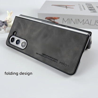 For Samsung Galaxy Z Fold5 i.Crystal Lambskin Folding Phone Case(Dark Grey) - Galaxy Z Fold5 Cases by PMC Jewellery | Online Shopping South Africa | PMC Jewellery