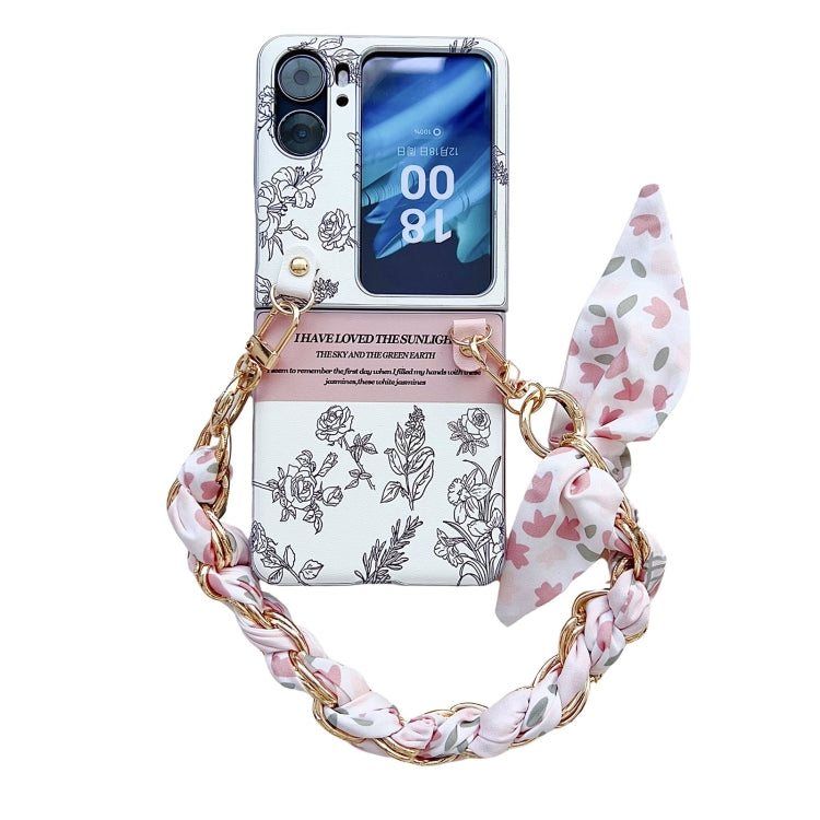 For OPPO Find N2 Flip Pearlescent Paint Painted PC Phone Case with DIY Scarf Bracelet(Sketch Flower) - Find N2 Flip Cases by PMC Jewellery | Online Shopping South Africa | PMC Jewellery | Buy Now Pay Later Mobicred
