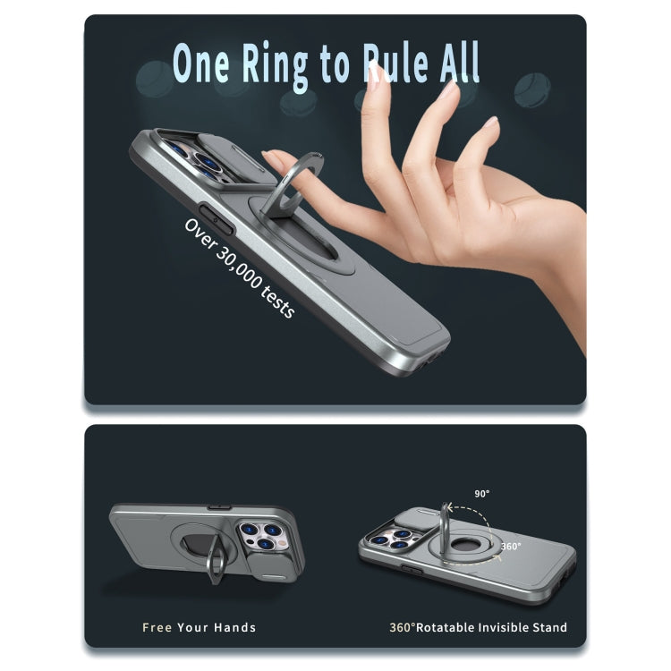 For iPhone 15 Pro Camshield MagSafe Ring Holder Armor Phone Case(Titanium Grey) - More iPhone Cases by PMC TechLife | Online Shopping South Africa | PMC TechLife