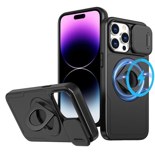 For iPhone 14 Pro Camshield MagSafe Ring Holder Armor Phone Case(Black) - iPhone 14 Pro Cases by PMC Jewellery | Online Shopping South Africa | PMC Jewellery