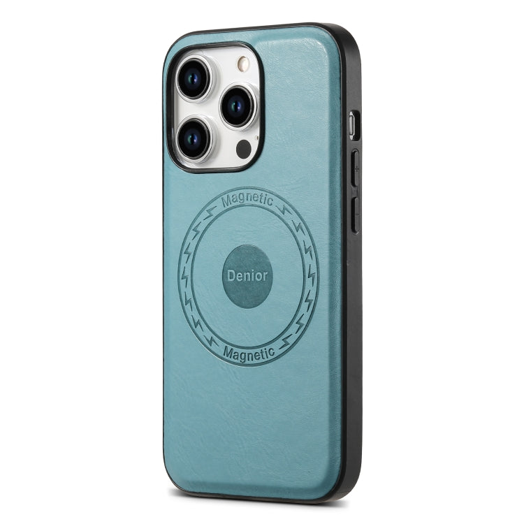 For iPhone 14 Pro Denior Cowhide Texture Leather MagSafe Phone Case(Blue) - iPhone 14 Pro Cases by Denior | Online Shopping South Africa | PMC Jewellery