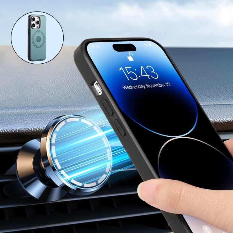 For iPhone 14 Pro Denior Cowhide Texture Leather MagSafe Phone Case(Blue) - iPhone 14 Pro Cases by Denior | Online Shopping South Africa | PMC TechLife | Buy Now Pay Later Mobicred