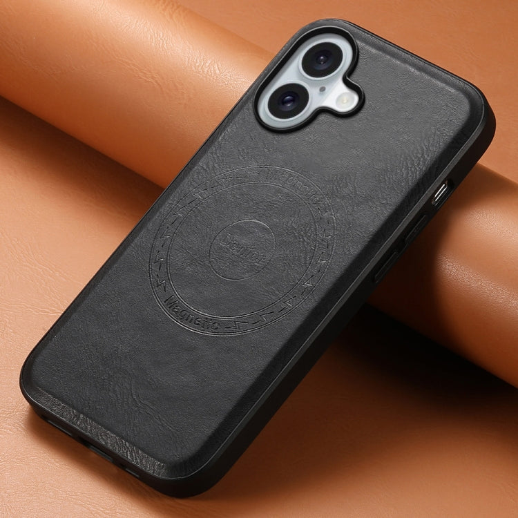 For iPhone 16 Denior Cowhide Texture Leather MagSafe Phone Case(Black) - iPhone 16 Cases by Denior | Online Shopping South Africa | PMC Jewellery | Buy Now Pay Later Mobicred