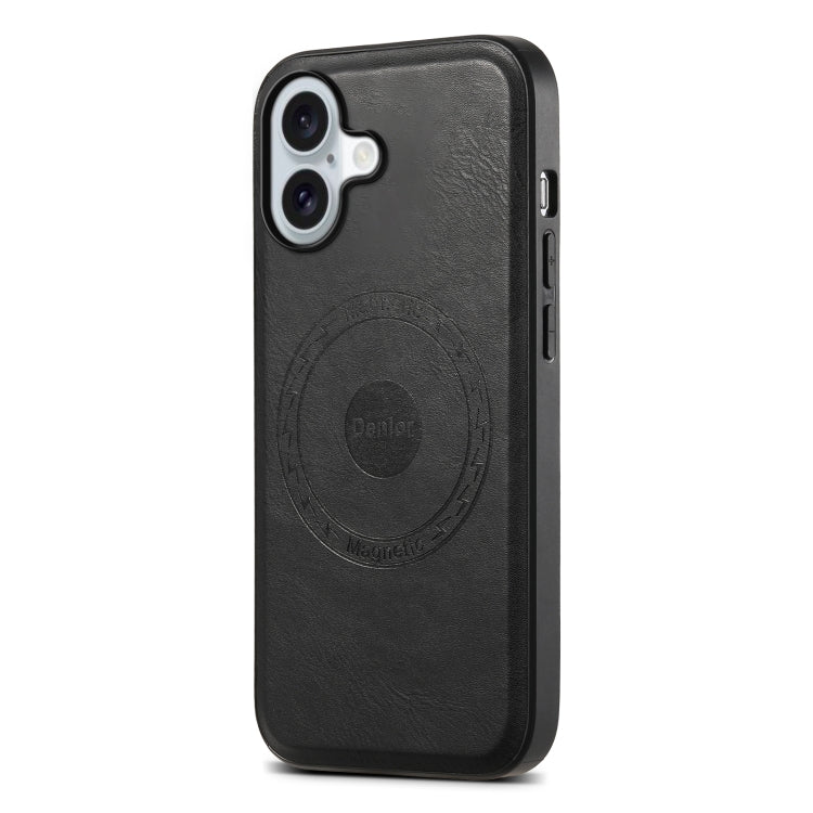 For iPhone 16 Plus Denior Cowhide Texture Leather MagSafe Phone Case(Black) - iPhone 16 Plus Cases by Denior | Online Shopping South Africa | PMC Jewellery | Buy Now Pay Later Mobicred