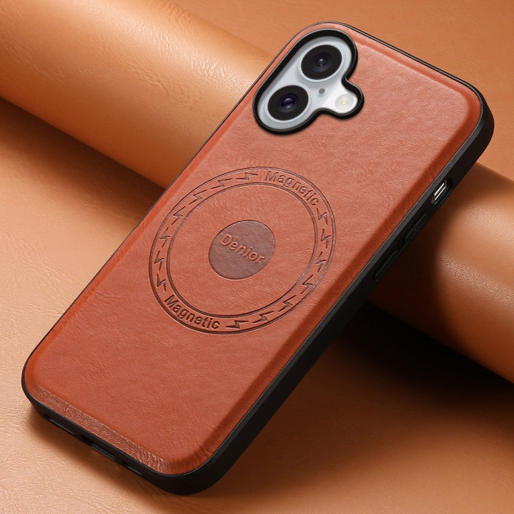 For iPhone 16 Plus Denior Cowhide Texture Leather MagSafe Phone Case(Brown) - iPhone 16 Plus Cases by Denior | Online Shopping South Africa | PMC Jewellery | Buy Now Pay Later Mobicred