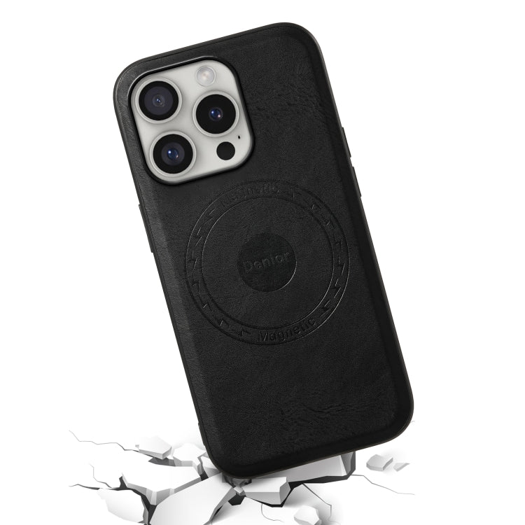 For iPhone 16 Pro Denior Cowhide Texture Leather MagSafe Phone Case(Black) - iPhone 16 Pro Cases by Denior | Online Shopping South Africa | PMC TechLife | Buy Now Pay Later Mobicred