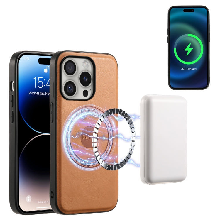 For iPhone 16 Pro Denior Cowhide Texture Leather MagSafe Phone Case(Khaki) - free shipping - PMC TechLife - Order now!
