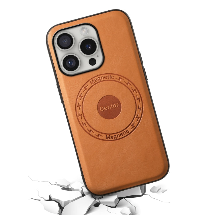 For iPhone 16 Pro Max Denior Cowhide Texture Leather MagSafe Phone Case(Khaki) - iPhone 16 Pro Max Cases by Denior | Online Shopping South Africa | PMC Jewellery | Buy Now Pay Later Mobicred