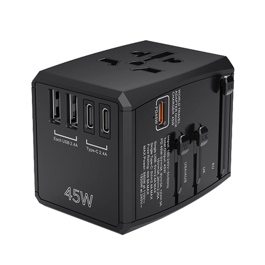 HHT905 PD 45W Dual USB+Dual Type-C Interface Multi-function Universal Travel Conversion Plug(Black) - USB Charger by PMC Jewellery | Online Shopping South Africa | PMC Jewellery | Buy Now Pay Later Mobicred