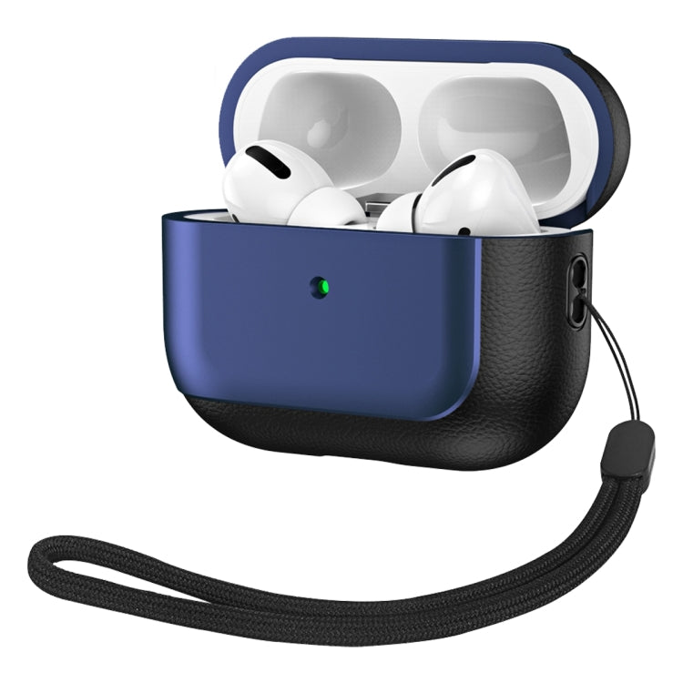 For AirPods Pro Electroplated Leather Texture Wireless Earphones Protective Case(Navy Blue) - For AirPods Pro by PMC TechLife | Online Shopping South Africa | PMC TechLife